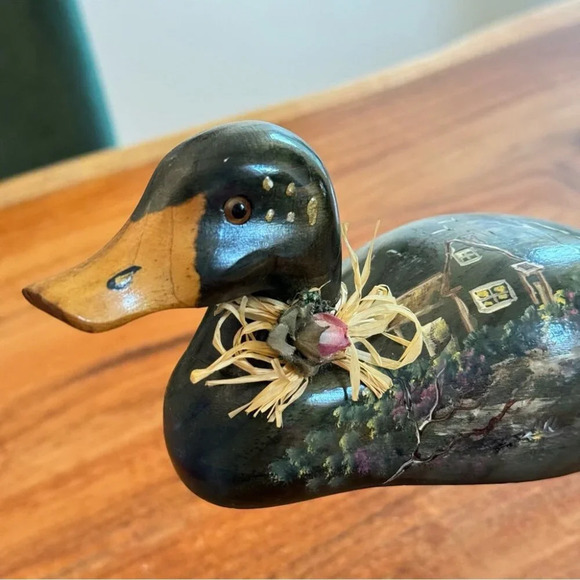 Vintage Handpainted Wooden Mallard Duck Signed M. DesRosiers - Picture 3 of 17